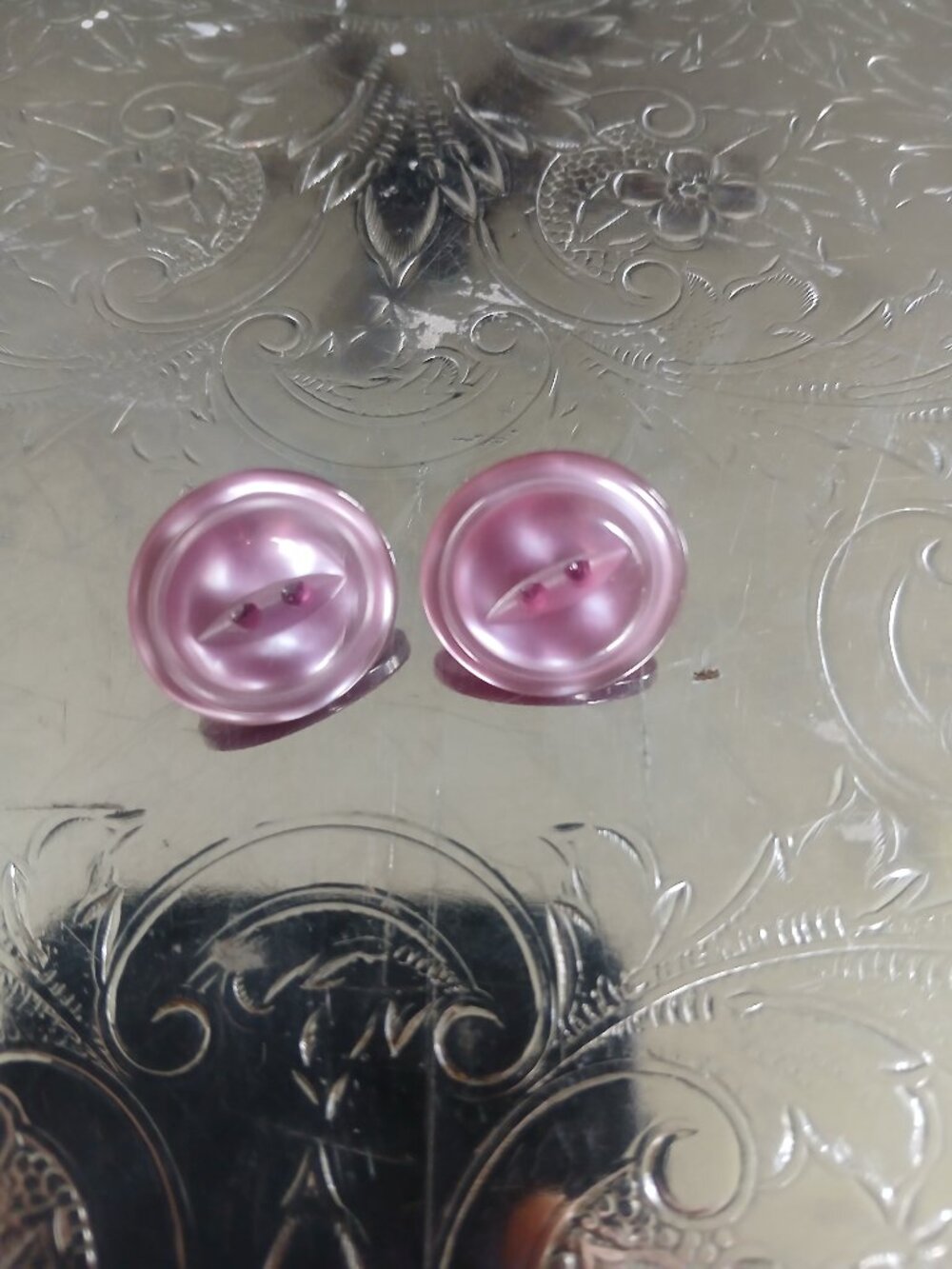 Pinkish-Purple Vintage Button Earrings
